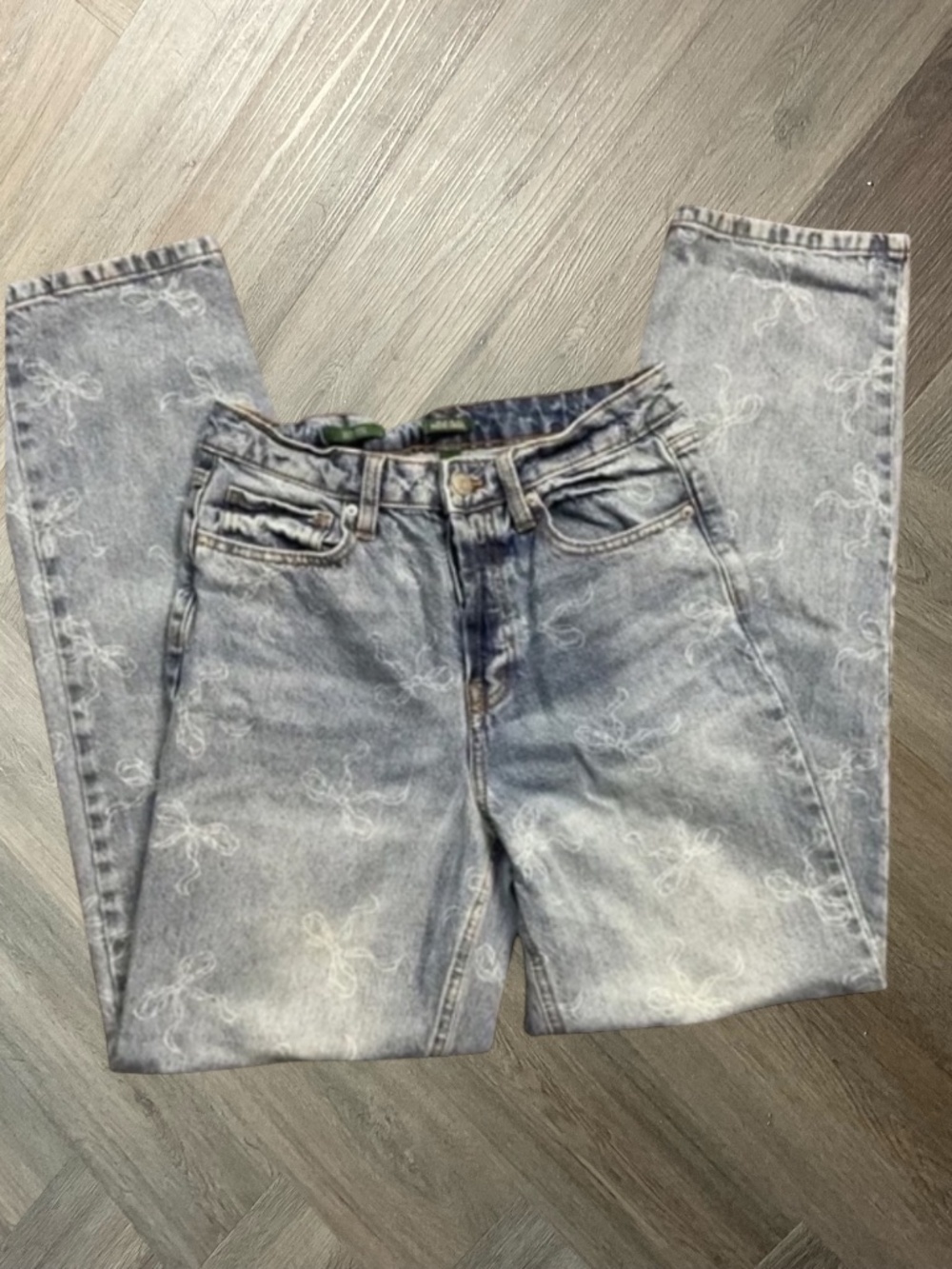 Wild Fable Bow Jeans Womens 4 Light Wash High Rise Straight Coquette Cottagecore